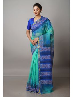 Unnati Silks - Green Pure Block Printed Kota Cotton Saree with Unstitched Blouse