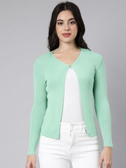 SHOWOFFFF - Women's Long Sleeves Solid Straight Green Shrug