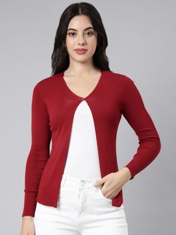 SHOWOFFFF - Women's Long Sleeves Solid Straight Maroon Shrug