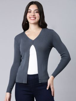 SHOWOFFFF - Women's Long Sleeves Solid Straight Grey Shrug
