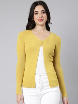 SHOWOFFFF - Women's Long Sleeves Solid Straight Mustard Shrug