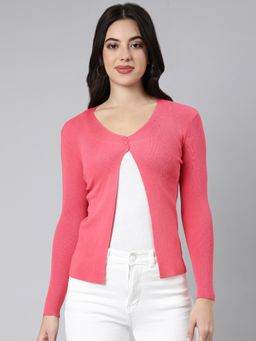 SHOWOFF - Women's Long Sleeves Solid Straight Pink Shrug