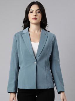 SHOWOFF - Women's Long Sleeves Notched Lapel Sea Green Single-Breasted Blazer