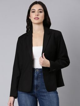 SHOWOFFFF - Women's Long Sleeves Notched Lapel Black Single-Breasted Blazer