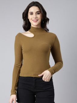 SHOWOFF - Women's High Neck Solid Olive Top