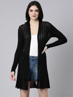 SHOWOFFFF - Women's Long Sleeves Solid Asymmetric Black Longline Shrug