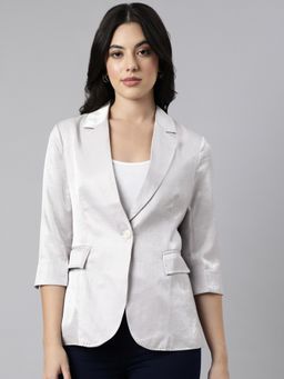 SHOWOFFFF - Women's Three-Quarter Sleeves Notched Lapel Grey Single-Breasted Blazer