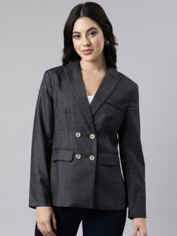 SHOWOFF - Women's Long Sleeves Notched Lapel Grey Double-Breasted Blazer
