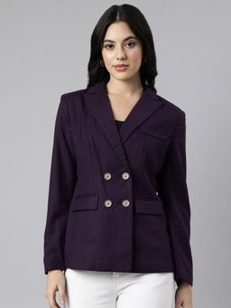 SHOWOFFFF - Women's Long Sleeves Notched Lapel Purple Double-Breasted Blazer
