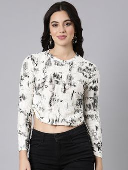 SHOWOFFFF - Women's Round Neck Typography Cream Top