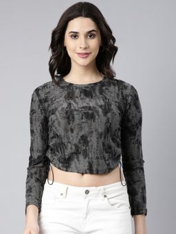 SHOWOFFFF - Women's Round Neck Typography Grey Top