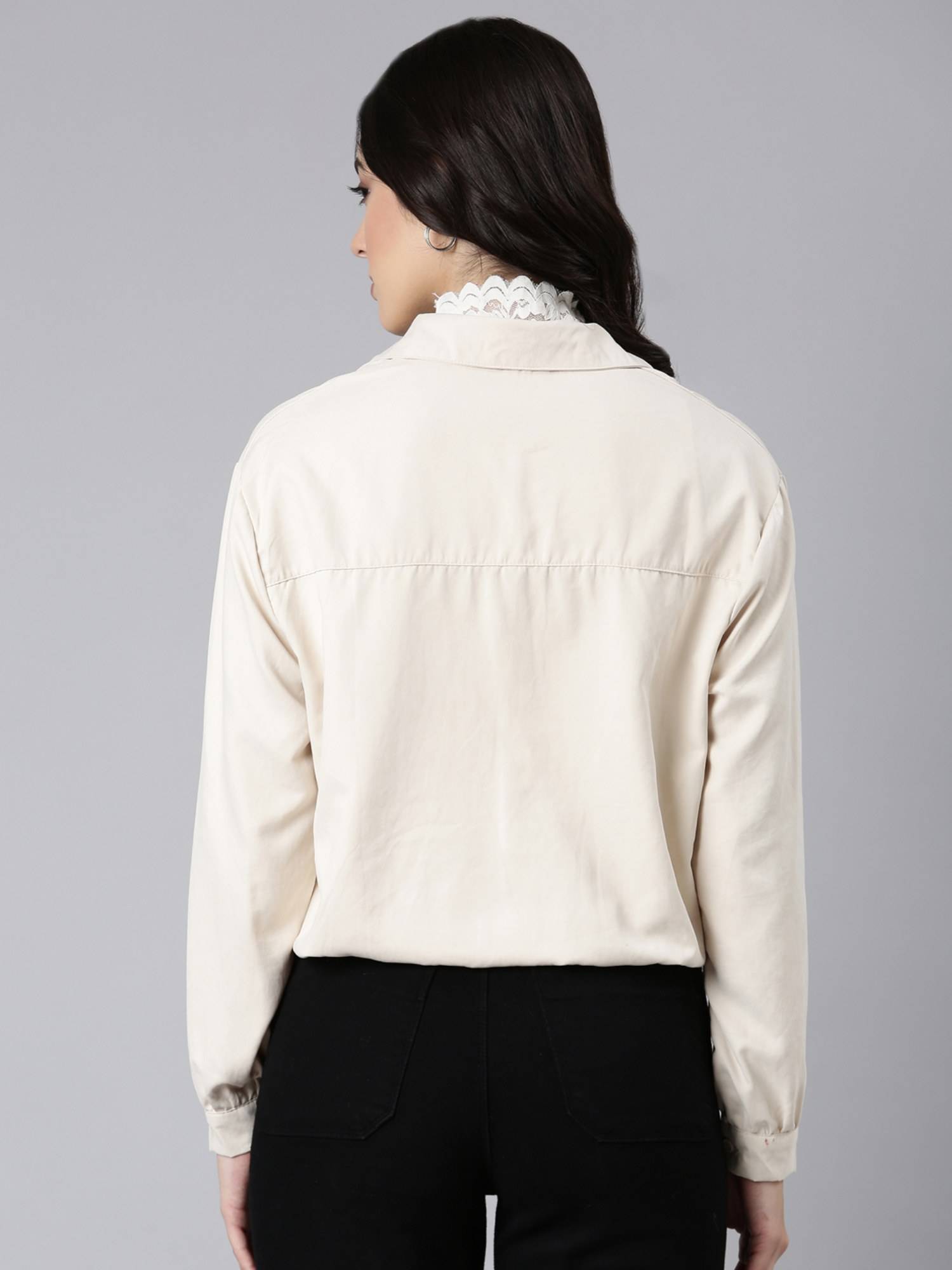 Buy SHOWOFFFF Women's Collar Shirt Style Cream Full Sleeves Top