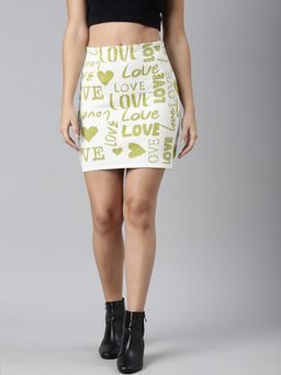 SHOWOFFFF - Women's Printed Green Pencil Mini Skirt