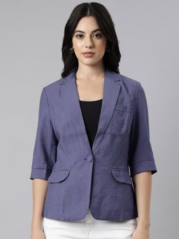 SHOWOFF - Women's Three-Quarter Sleeves Notched Lapel Violet Single-Breasted Blazer
