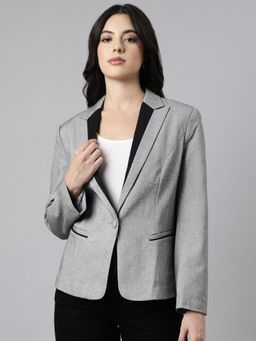 SHOWOFFFF - Women's Long Sleeves Notched Lapel Grey Single-Breasted Blazer