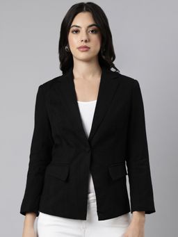 SHOWOFFFF - Women's Long Sleeves Notched Lapel Black Single-Breasted Blazer