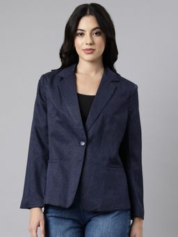 SHOWOFF - Women's Long Sleeves Notched Lapel Navy Blue Single-Breasted Blazer