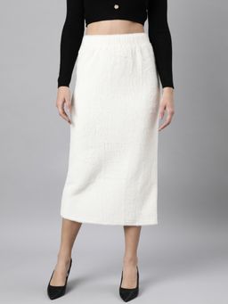 SHOWOFFFF - Women's Solid Pencil Cream Midi Skirt