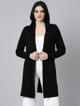 SHOWOFFFF - Women's Long Sleeves Solid Straight Black Longline Shrug