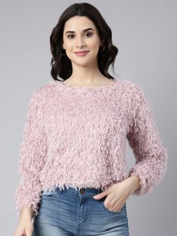 SHOWOFFFF - Women's Round Neck Textured Lavender Top
