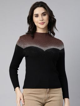 SHOWOFFFF - Women's High Neck Colorblock Black Top