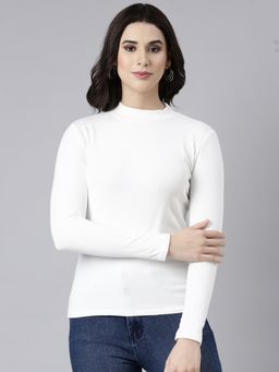 SHOWOFFFF - Women's Round Neck Solid Off White Top
