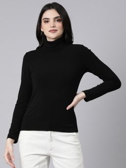 SHOWOFFFF - Women's Turtle Neck Solid Black Top