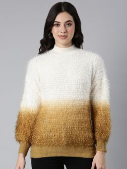 SHOWOFF - Women's Speckled High Neck Regular Mustard Fuzzy Pullover