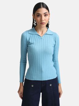 Kazo - Blue Pullover With Polo Collar