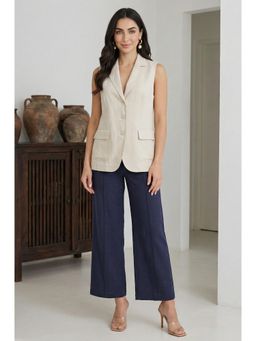 Elleven - Navy Blue Solid Rayon Ankle Length Pant
