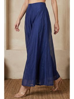 Elleven - Navy Blue Solid Chanderi Flared Ankle Length Cullotes