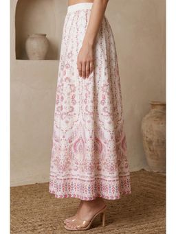 Elleven - White Ethnic Motifs
                  Foil Printed Crepe Flared Ankle Length Skirt - 1