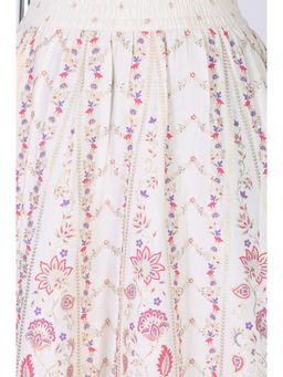 Elleven - White Ethnic Motifs
                  Foil Printed Crepe Flared Ankle Length Skirt - 2