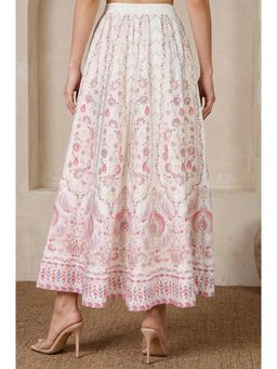 Elleven - White Ethnic Motifs
                  Foil Printed Crepe Flared Ankle Length Skirt - 3