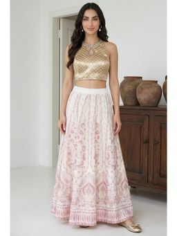 Elleven - White Ethnic Motifs
                  Foil Printed Crepe Flared Ankle Length Skirt - 5