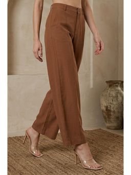 Elleven - Brown Solid Rayon Straight Fit Ankle Length Pant