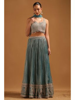 Soch - Blue Fendi Embellished Lehenga Choli with Mirror and Stone