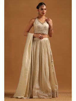 Soch - Beige Tissue Embellished Lehenga Choli with Tassels