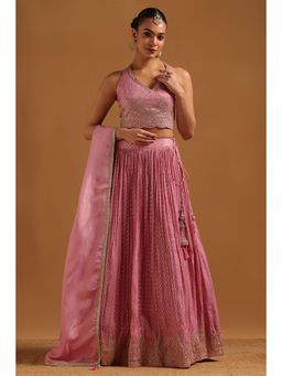 Soch - Blush Pink Tissue Embellished Lehenga Choli with Tassels