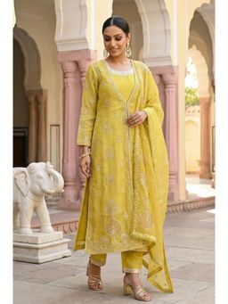 Wishful - Yellow Sequins Thread Embroidered Georgette Dress with Pant, Dupatta and Jacket