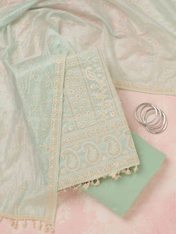 Koskii - Green Threadwork Chanderi Unstitched Salwar Suit