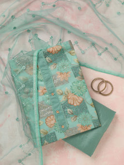 Koskii - Sea Green Zari work Organza Unstitched Salwar Suit