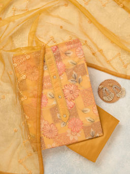 Koskii - Mustard Zari work Organza Unstitched Salwar Suit