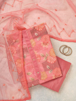 Koskii - Pink Zari work Organza Unstitched Salwar Suit