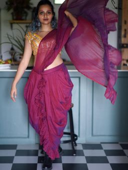 Suta - Purple Dhoop Chaon Cotton Pre Drape Ruffle Saree