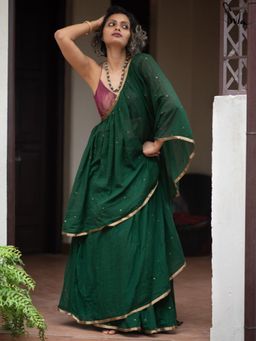 Suta - Green Mulmul Cotton Ready To Wear Saree with Sequins