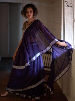 Suta - Purple Handloom Cotton Ready To Wear Saree with Silver Border