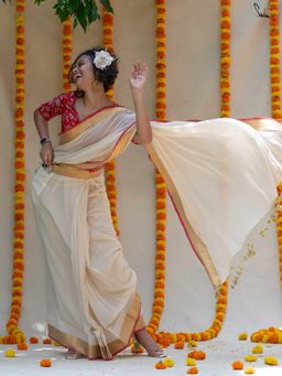 Suta - Off White Pre Stitched Readymade Mul Cotton Saree with Pockets and Underskirt