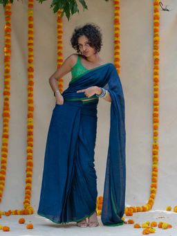 Suta - Blue Pre Stitched Readymade Mul Viscose Slub Saree with Pockets