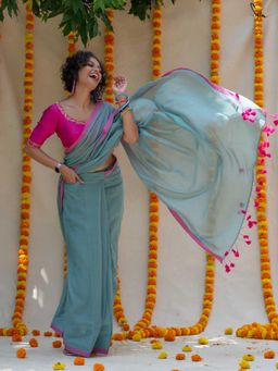 Suta - Pink Pre Stitched Readymade Mul Cotton Saree with Pockets and Tassels